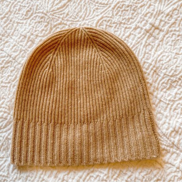 Nordstrom Recycled Cashmere Blend Ribbed Knit Beanie Hat Tan Beige - Picture 1 of 5